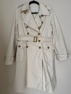 Banana Republic Women's Cream Double-Breasted Trench Belted Waist Size L